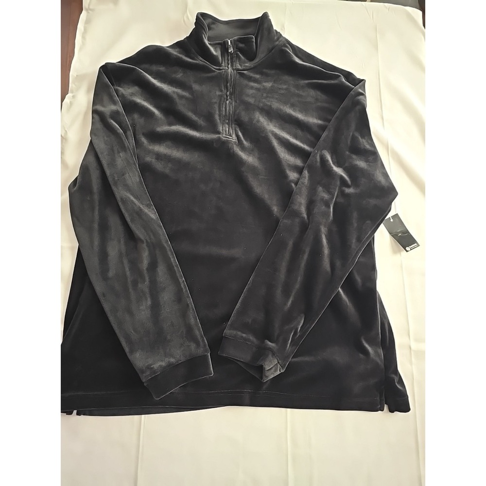 Nwt‎ Haggar Mens LARGE 1/4 Zip Pullover Shirt Long Sleeve Black Velour Soft